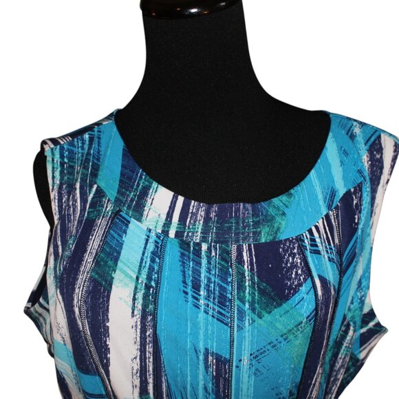 CLEARANCE SALE Nina Leonard Long Maxi w/ Tie Belt Blue Tones, 1X NWOT's - Picture 3 of 13